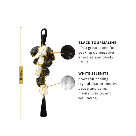 Selenite & Black Tourmaline Crystal Hanging