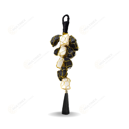 [MI-CH01] Selenite & Black Tourmaline Crystal Hanging